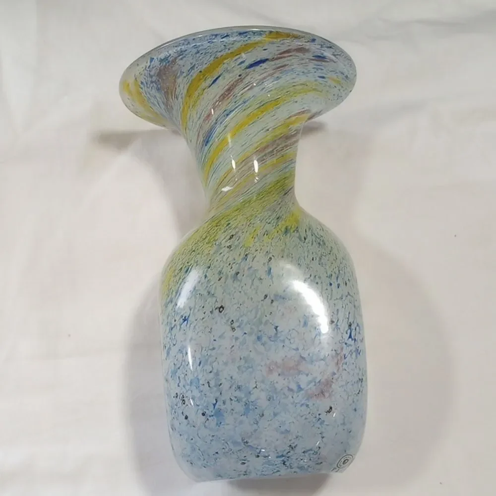 Vintage F + C Heavy Crystal Green and Blue Swirl Vase